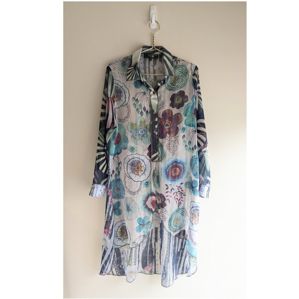 Minkas sheer long button up tunic